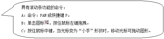 AutoCAD从入门到施工图（1）（图文教程）,圆角矩形标注: 具有滚动条功能的命令： A：命令：PAN或快捷键P。 B：单击图标 ，按住鼠标左键拖拽。 C：按住鼠标中键，当光标变为“小手”形状时，移动光标可拖动图形。 ,AutoCAD,教程,第13张