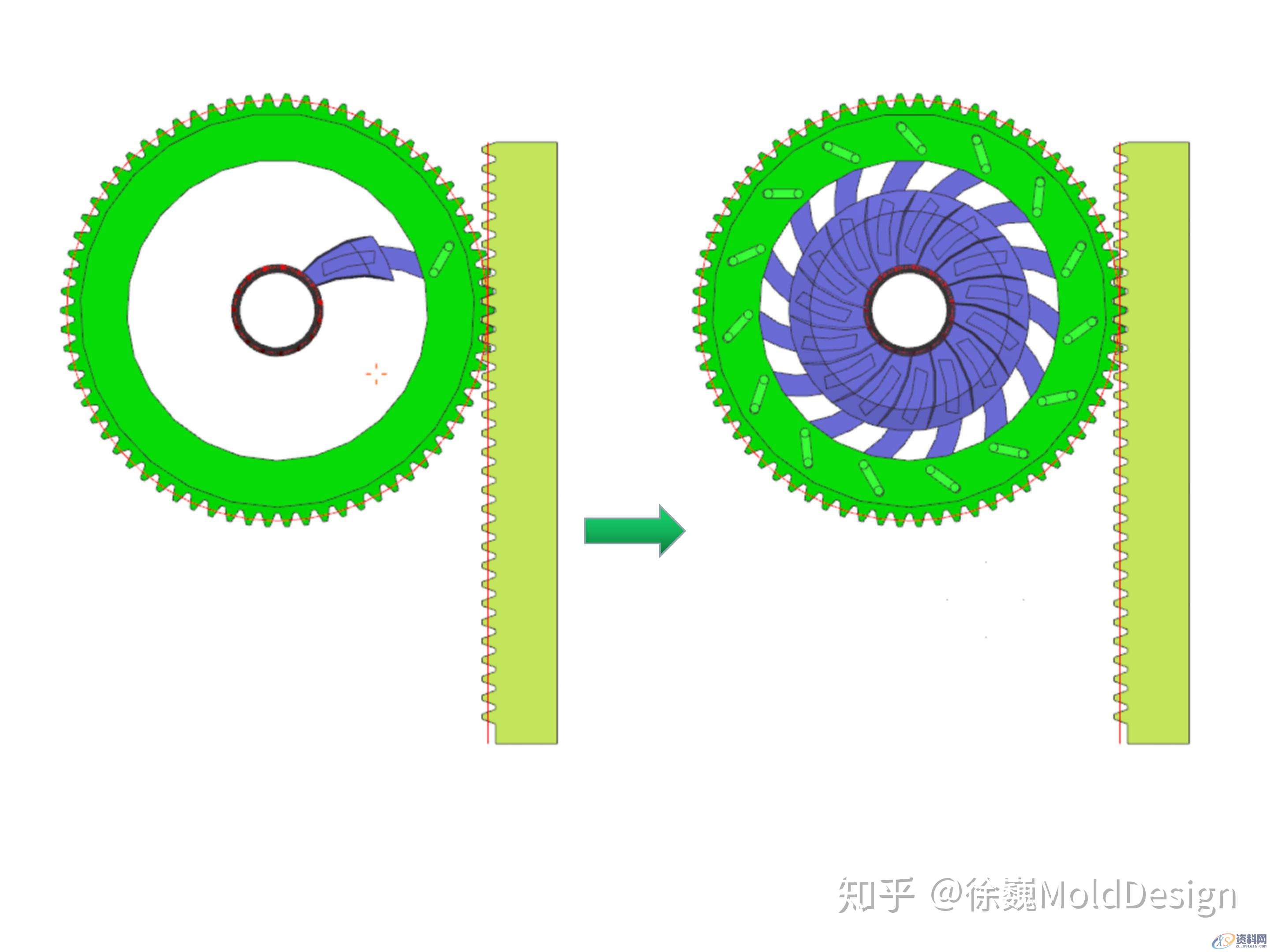 经典模具结构：15个滑块同步圆弧抽芯，错过别后悔！,圆弧,齿轮,产品,第26张