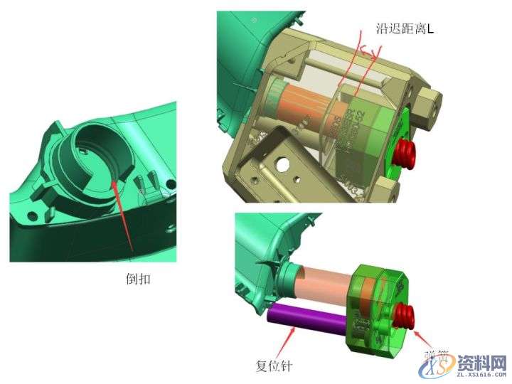 宝马汽车空调出风口产品 滑块上走斜滑块 滑块镶件强脱 遂道滑块抽芯结构解析 ...,结构,第3张